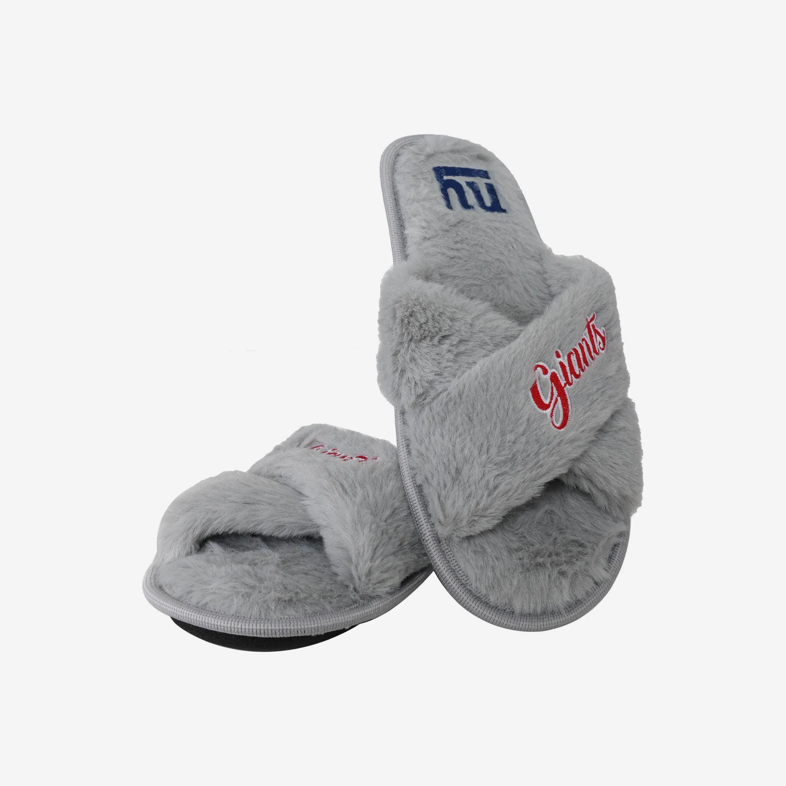 New York Giants Womens Script Wordmark Fur Cross Slide