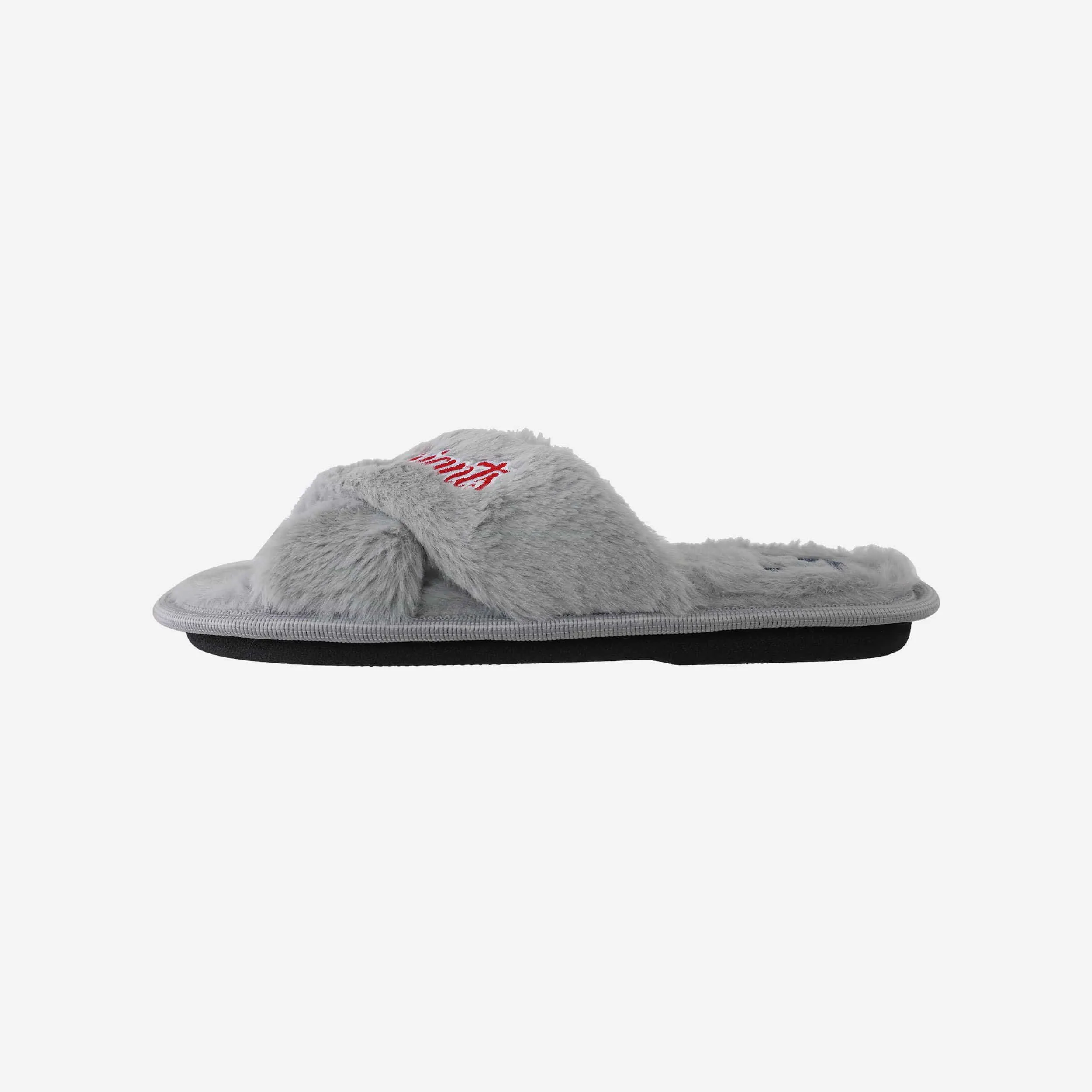 New York Giants Womens Script Wordmark Fur Cross Slide