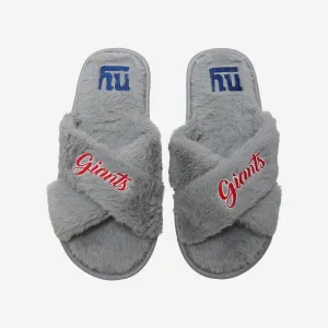 New York Giants Womens Script Wordmark Fur Cross Slide