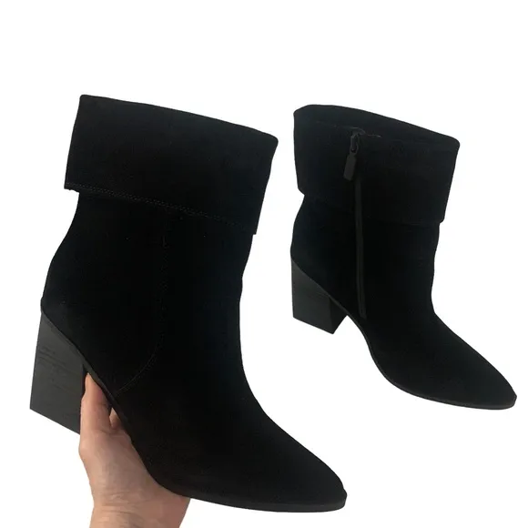 NIB Blondo Sidnee Genuine Suede Waterproof Cuffed Side Zip Ankle Booties Black 9