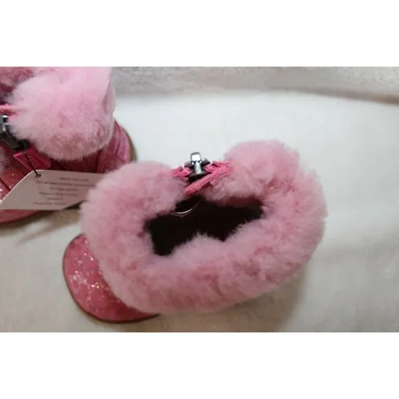 NIB UGG Girls Infant Metallic Pink Leopard Shearling Boots Booties 2/3