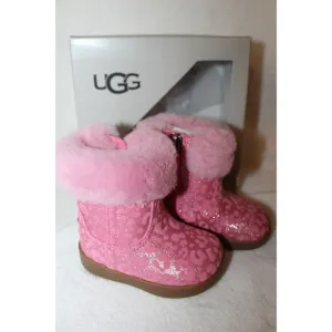 NIB UGG Girls Infant Metallic Pink Leopard Shearling Boots Booties 2/3