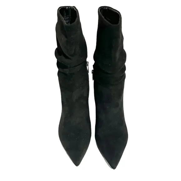 Nine West Denner Black Faux Suede Slouchy Pointed Toe Heeled Booties Size 6.5M