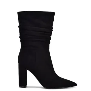 Nine West Denner Black Faux Suede Slouchy Pointed Toe Heeled Booties Size 6.5M