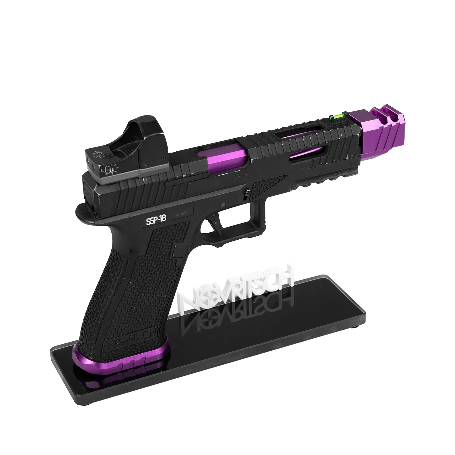 Novritsch Hi-Capa and Glock Pistol Stand, Glass Base - Black
