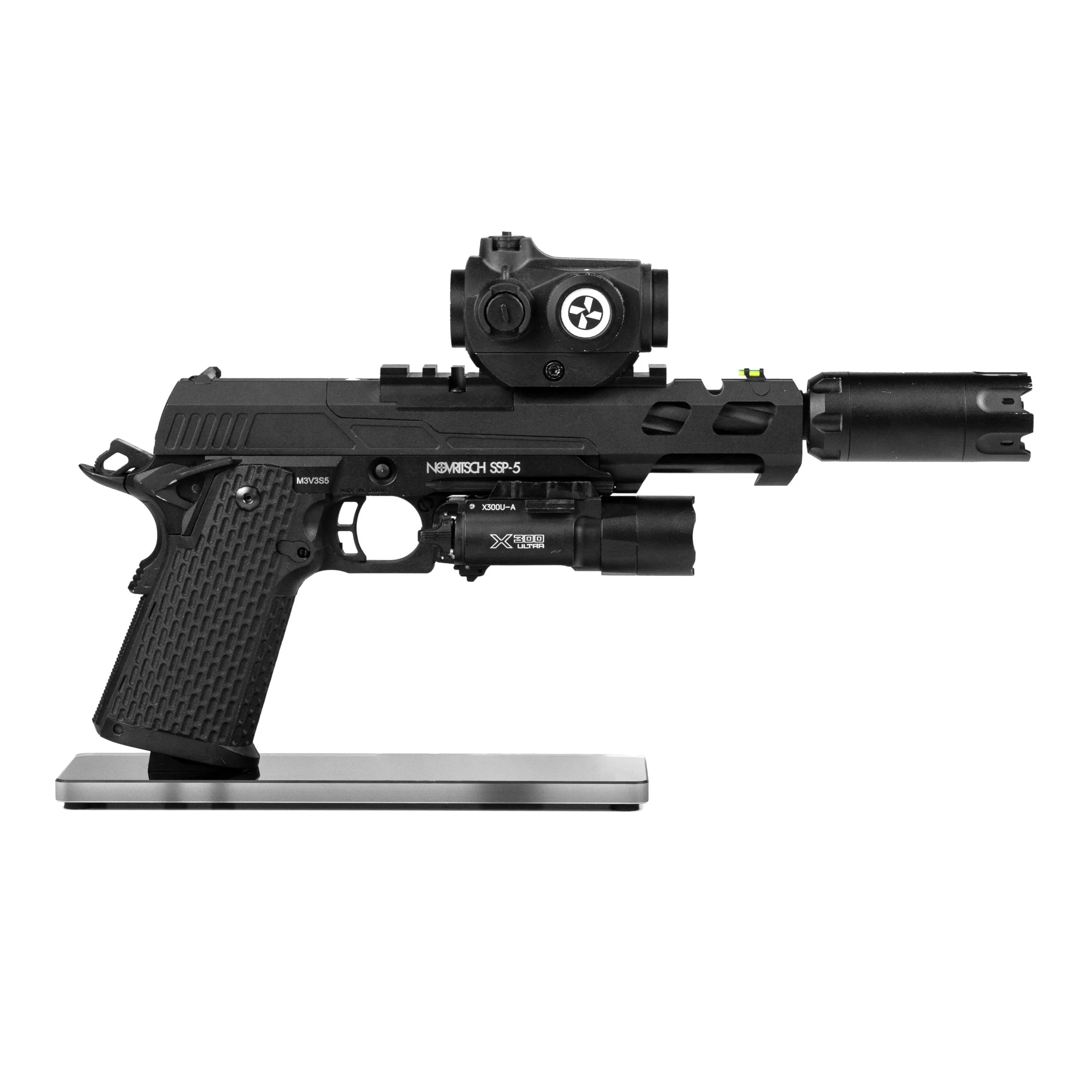 Novritsch Hi-Capa and Glock Pistol Stand, Glass Base - Black