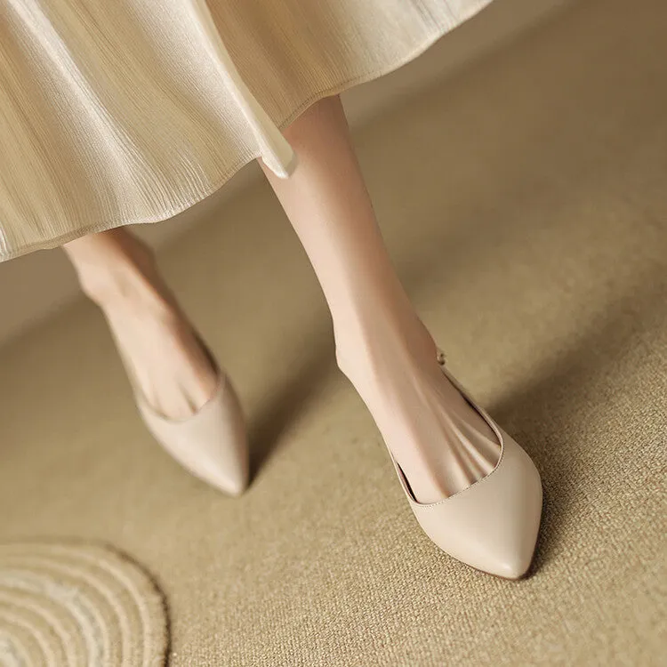 Off-White Beige Black Block Heel Slingback Pumps #001086
