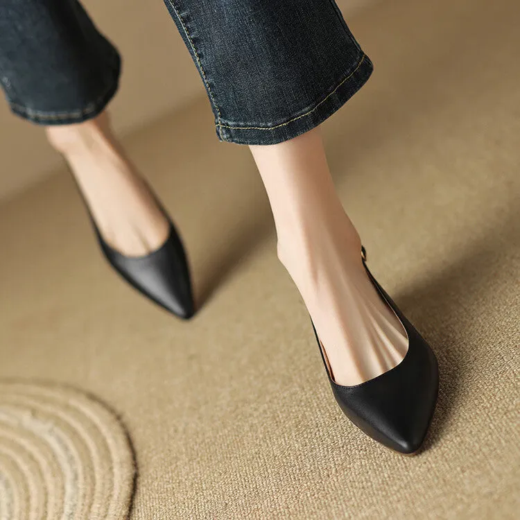 Off-White Beige Black Block Heel Slingback Pumps #001086