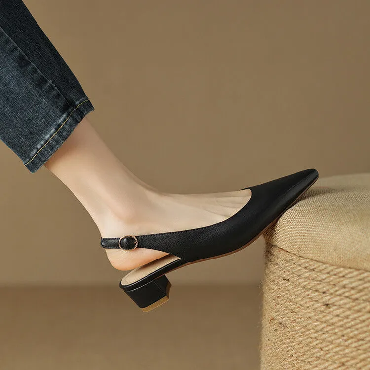 Off-White Beige Black Block Heel Slingback Pumps #001086