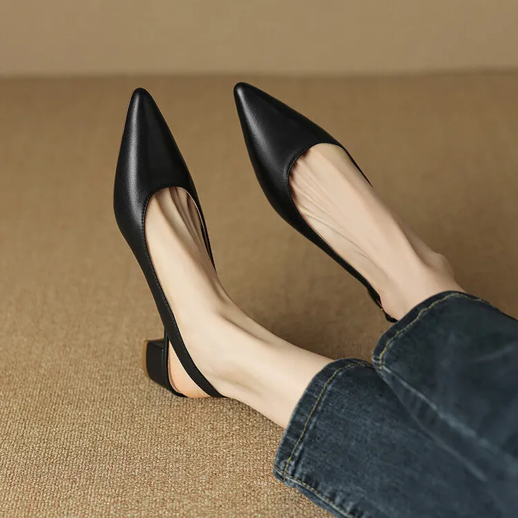 Off-White Beige Black Block Heel Slingback Pumps #001086