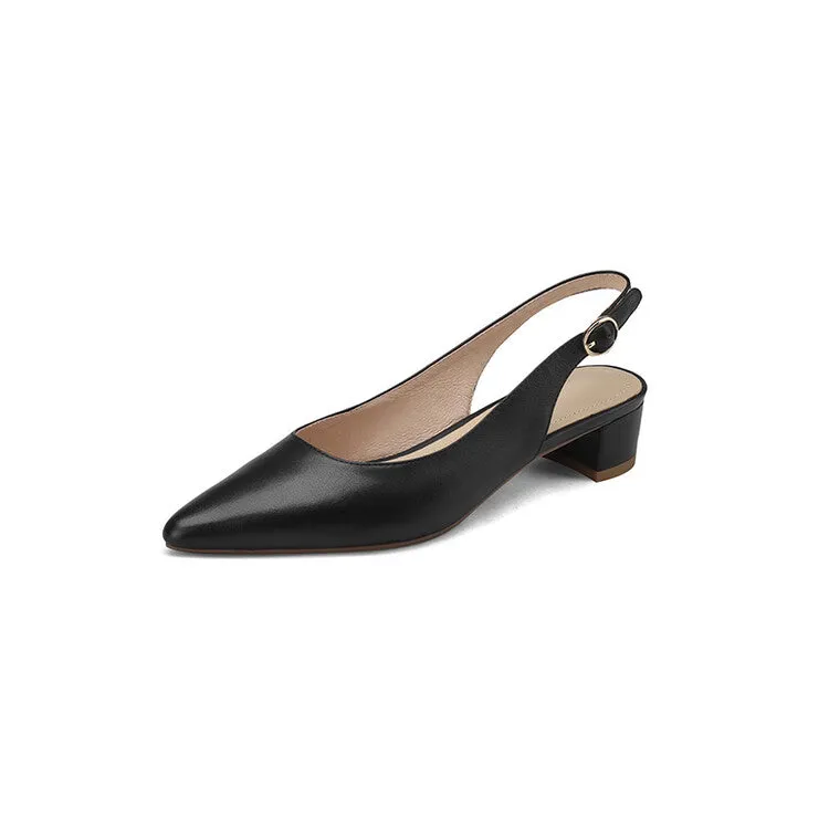 Off-White Beige Black Block Heel Slingback Pumps #001086
