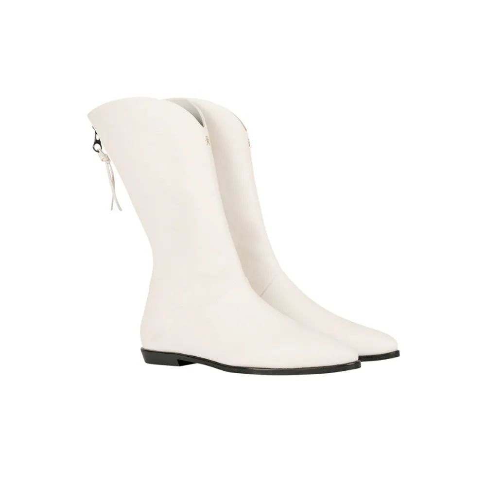 Old Iron Leather Boots in Bianco