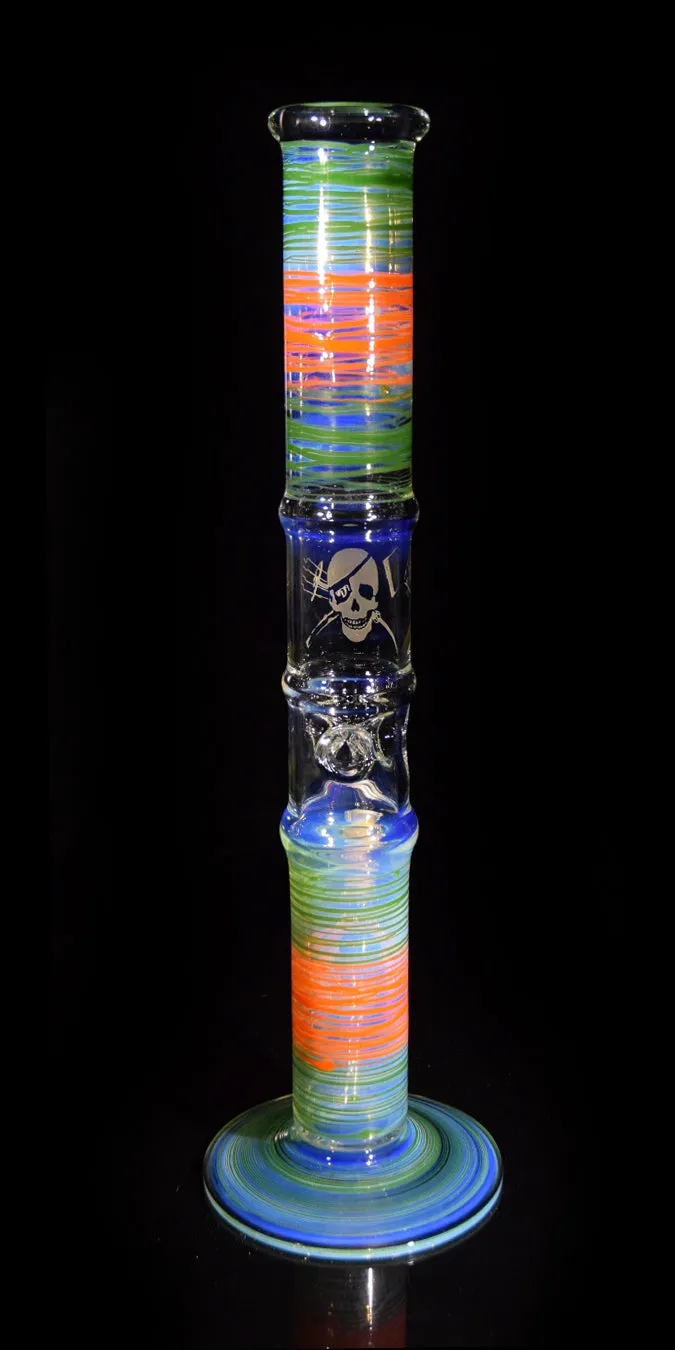 Old School Style Bong with Orange and Green Wrap Bands by Phil Sundling