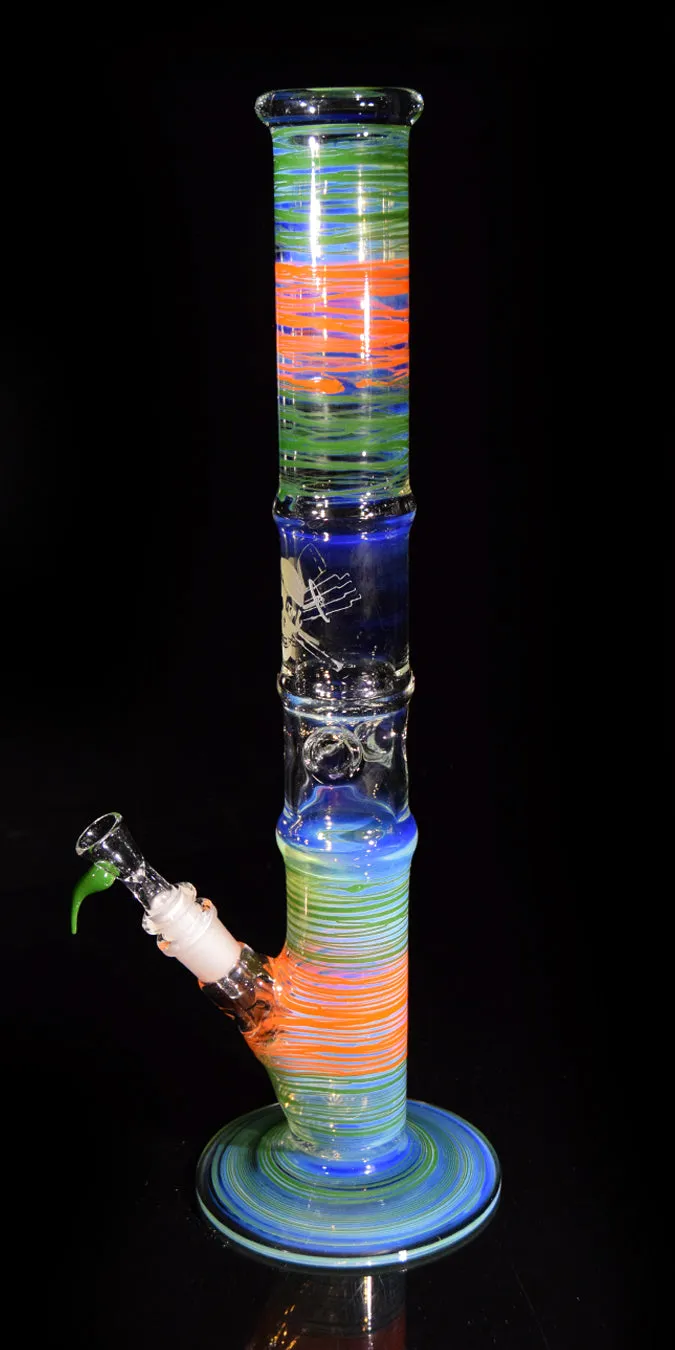 Old School Style Bong with Orange and Green Wrap Bands by Phil Sundling