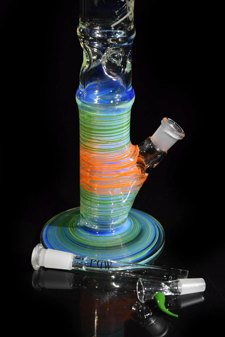 Old School Style Bong with Orange and Green Wrap Bands by Phil Sundling