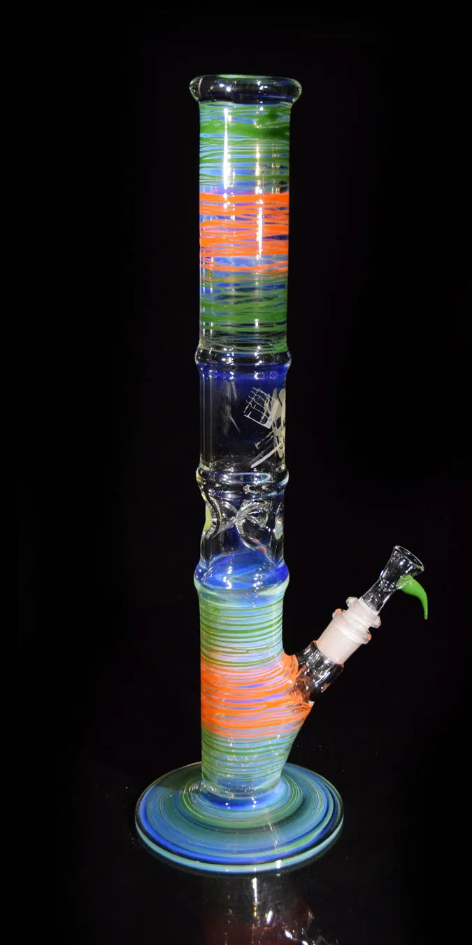 Old School Style Bong with Orange and Green Wrap Bands by Phil Sundling