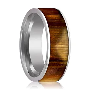 OLIVASTER | Silver Tungsten Ring, Olive Wood Inlay, Flat