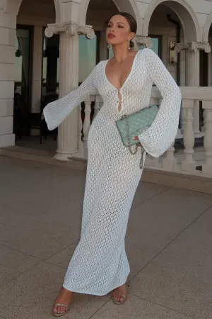 Open-Knit Maxi Dress with Flared Sleeves