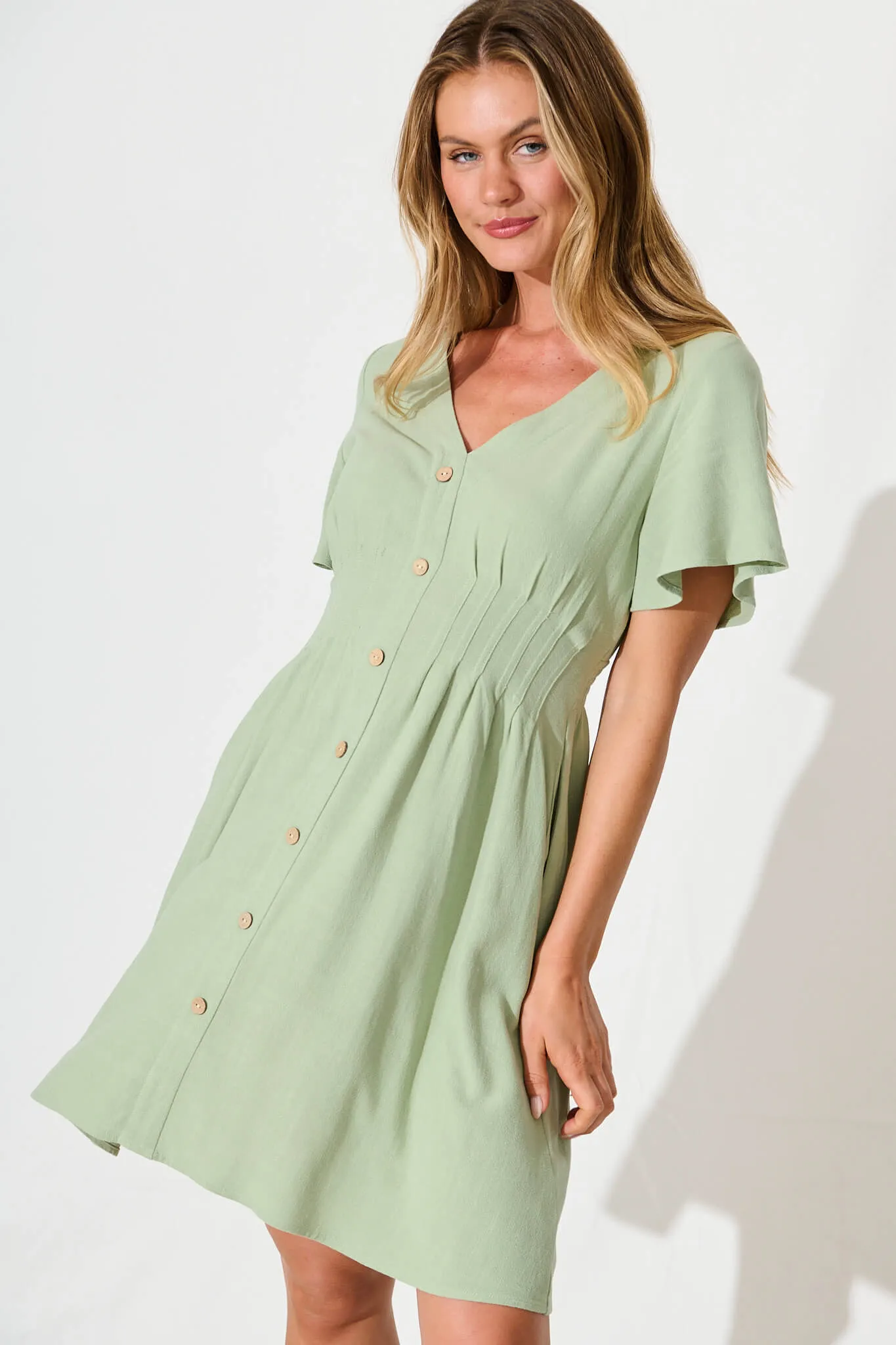 Pale Green Linen Blend Amaya Dress