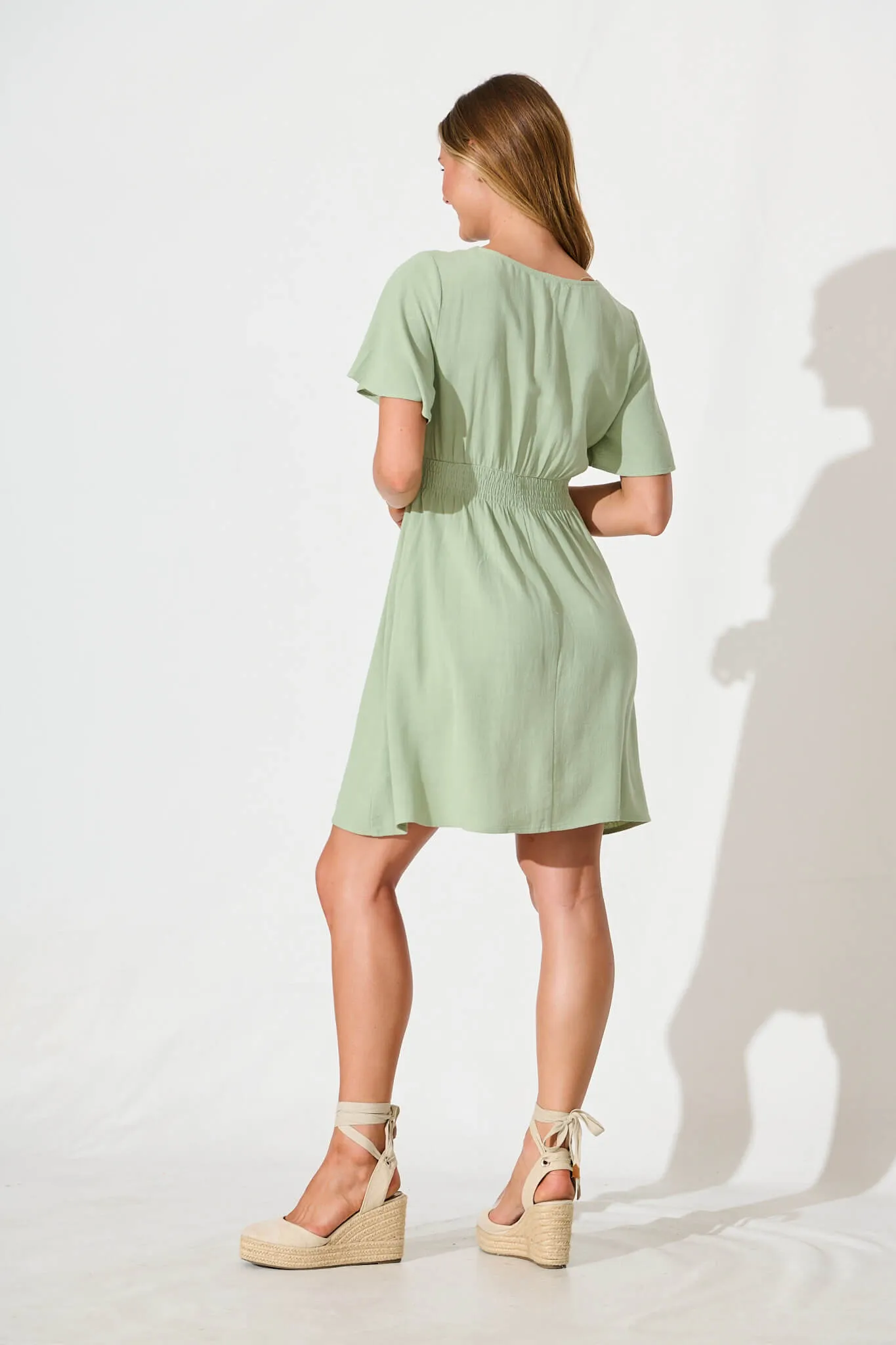 Pale Green Linen Blend Amaya Dress