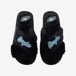 Philadelphia Eagles Womens Script Wordmark Fur Cross Slide