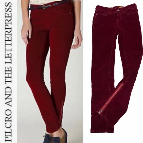 Pilcro   The Letterpress Red Corduroy Zipper Jeans
