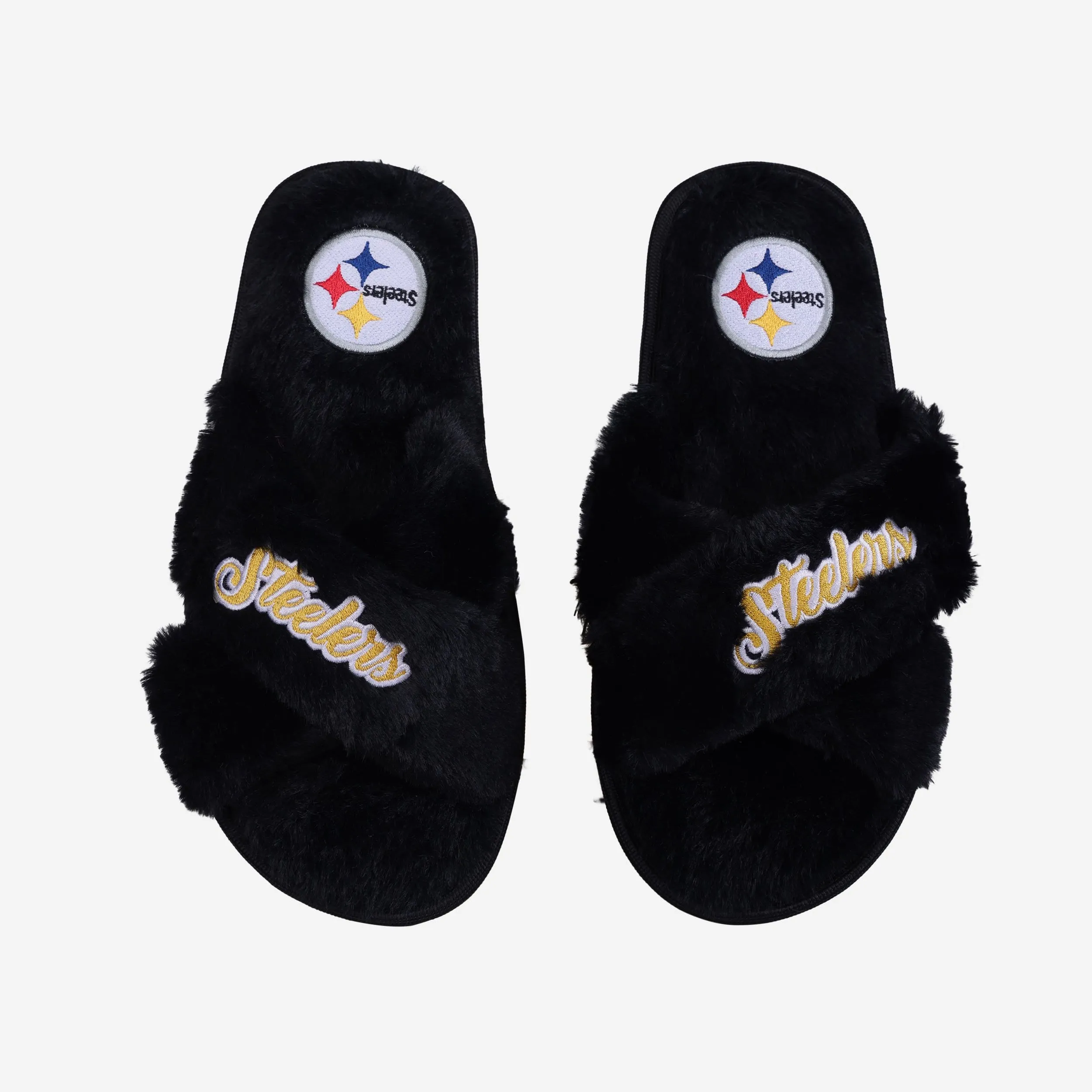 Pittsburgh Steelers Womens Script Wordmark Fur Cross Slide