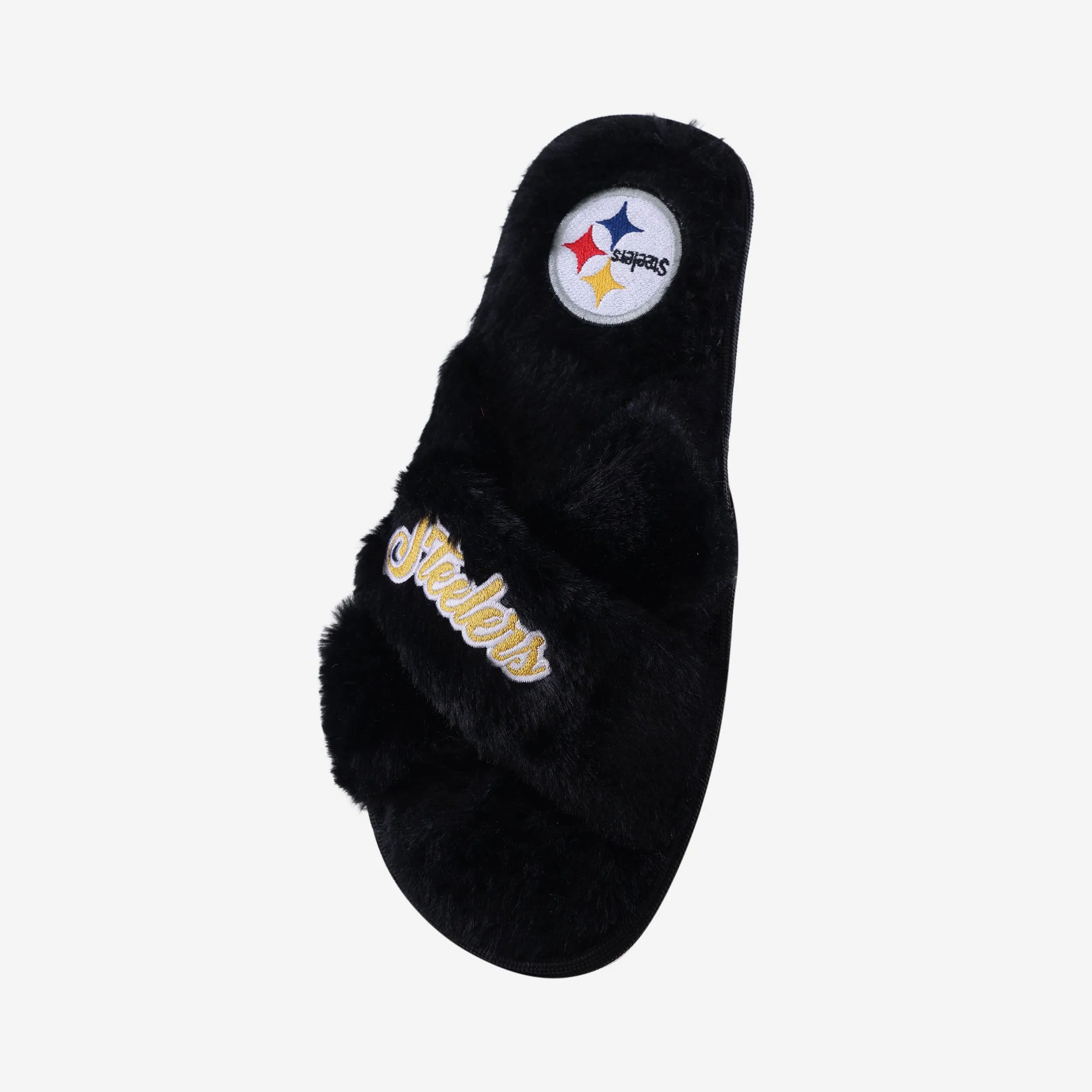 Pittsburgh Steelers Womens Script Wordmark Fur Cross Slide