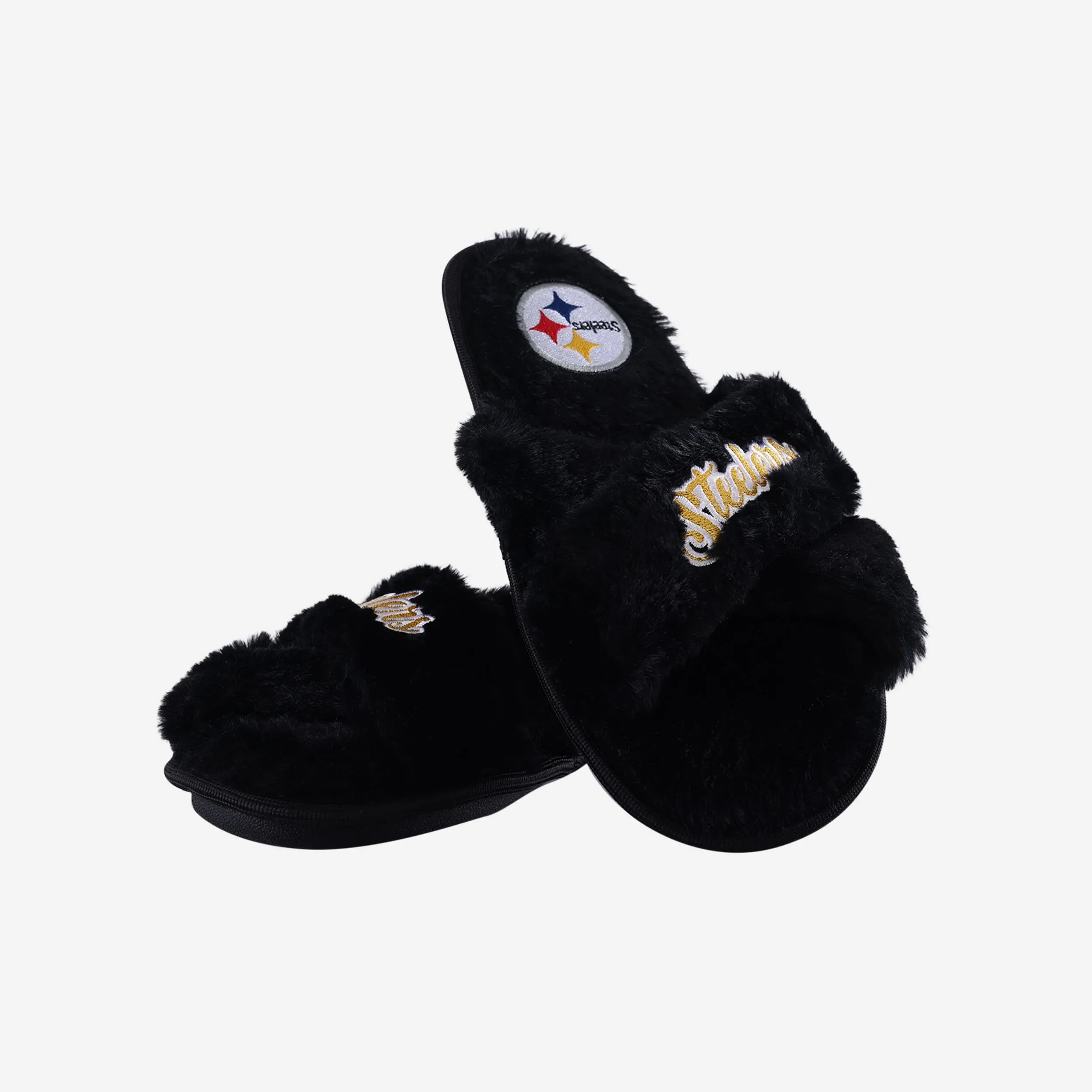 Pittsburgh Steelers Womens Script Wordmark Fur Cross Slide