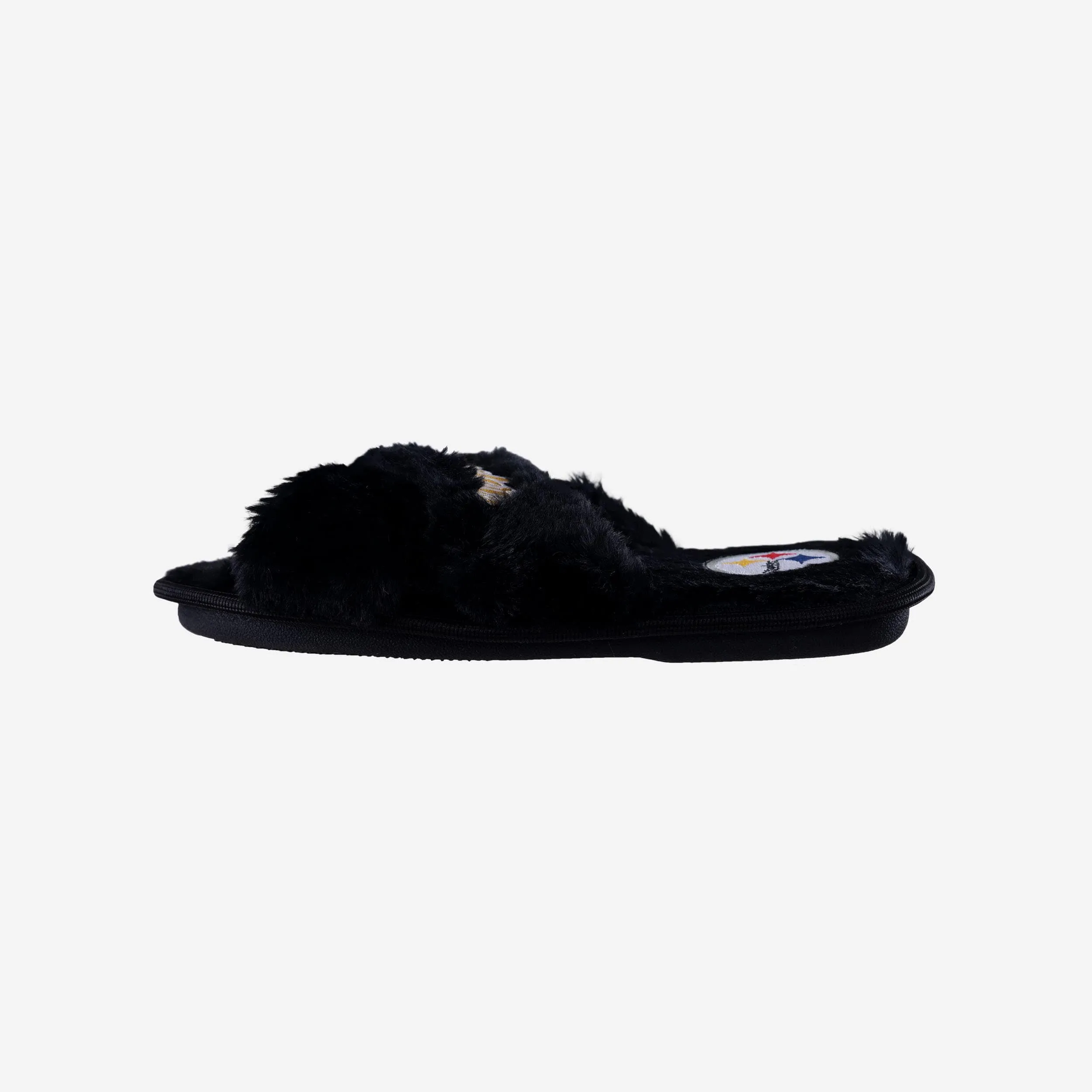 Pittsburgh Steelers Womens Script Wordmark Fur Cross Slide