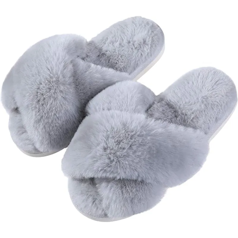 Plush Cross Band Memory Foam Slippers