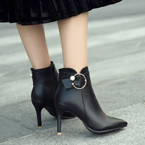 Pointed Stiletto Booties Female White High Heels Martin Boots Wild Autumn Boots Women