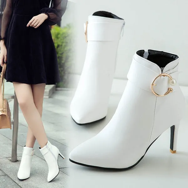 Pointed Stiletto Booties Female White High Heels Martin Boots Wild Autumn Boots Women