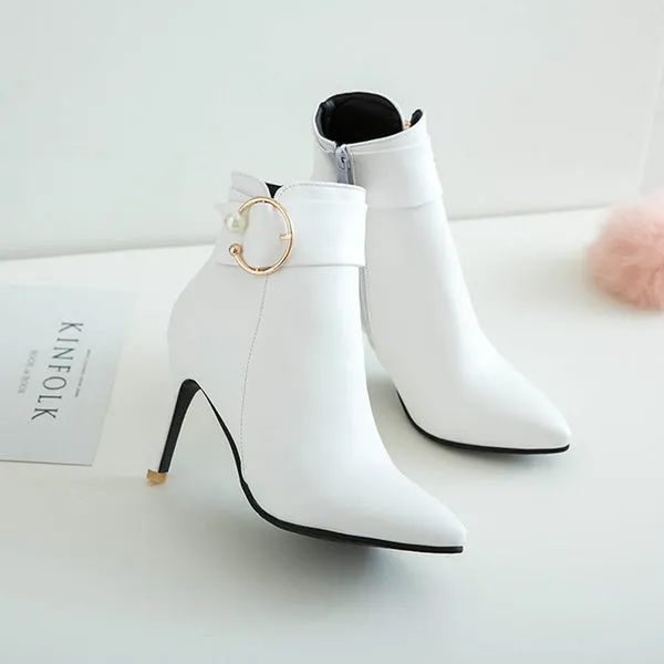 Pointed Stiletto Booties Female White High Heels Martin Boots Wild Autumn Boots Women