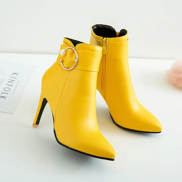 Pointed Stiletto Booties Female White High Heels Martin Boots Wild Autumn Boots Women