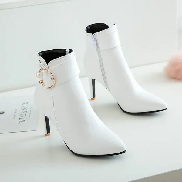 Pointed Stiletto Booties Female White High Heels Martin Boots Wild Autumn Boots Women