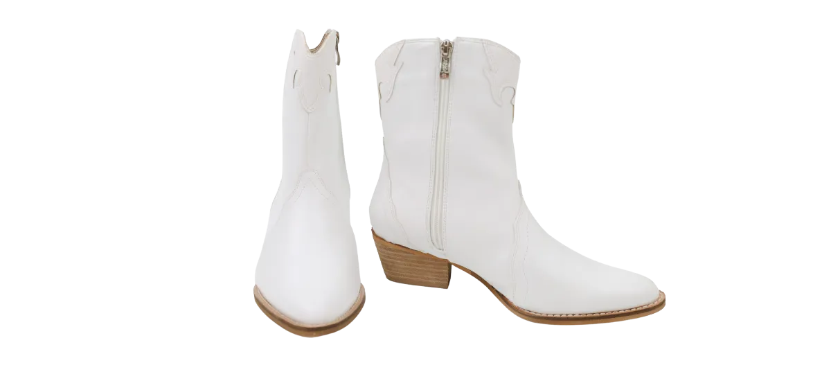 Pointed Toe Western Booties - White