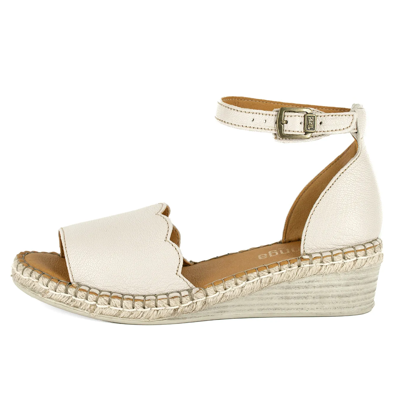 Pulika : Ladies Leather Wedge Espadrille in Cream Cayak