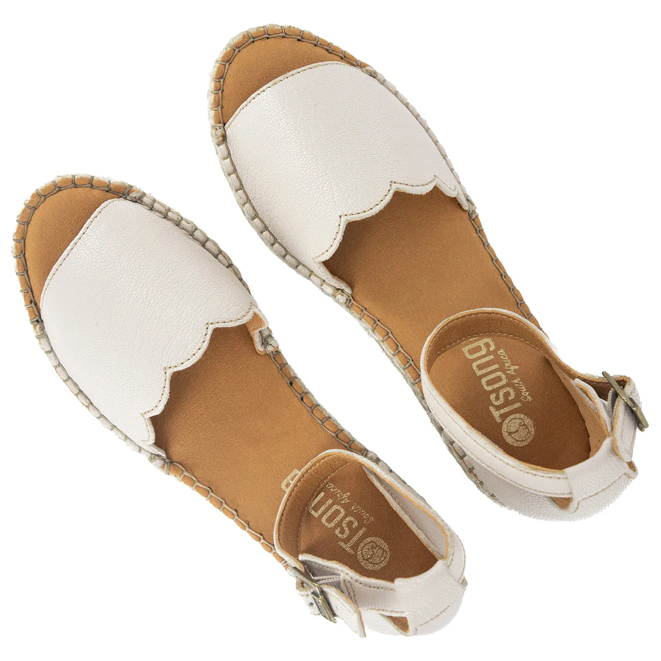 Pulika : Ladies Leather Wedge Espadrille in Cream Cayak