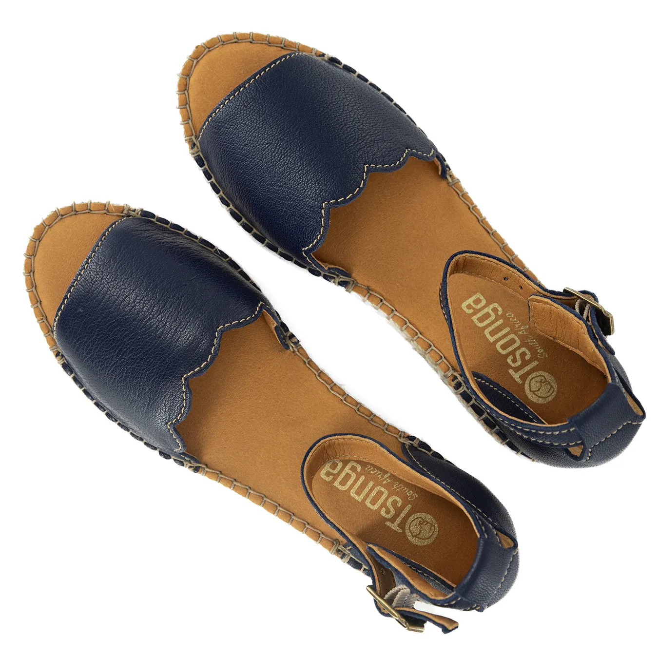 Pulika : Ladies Leather Wedge Espadrille in Marine Cayak