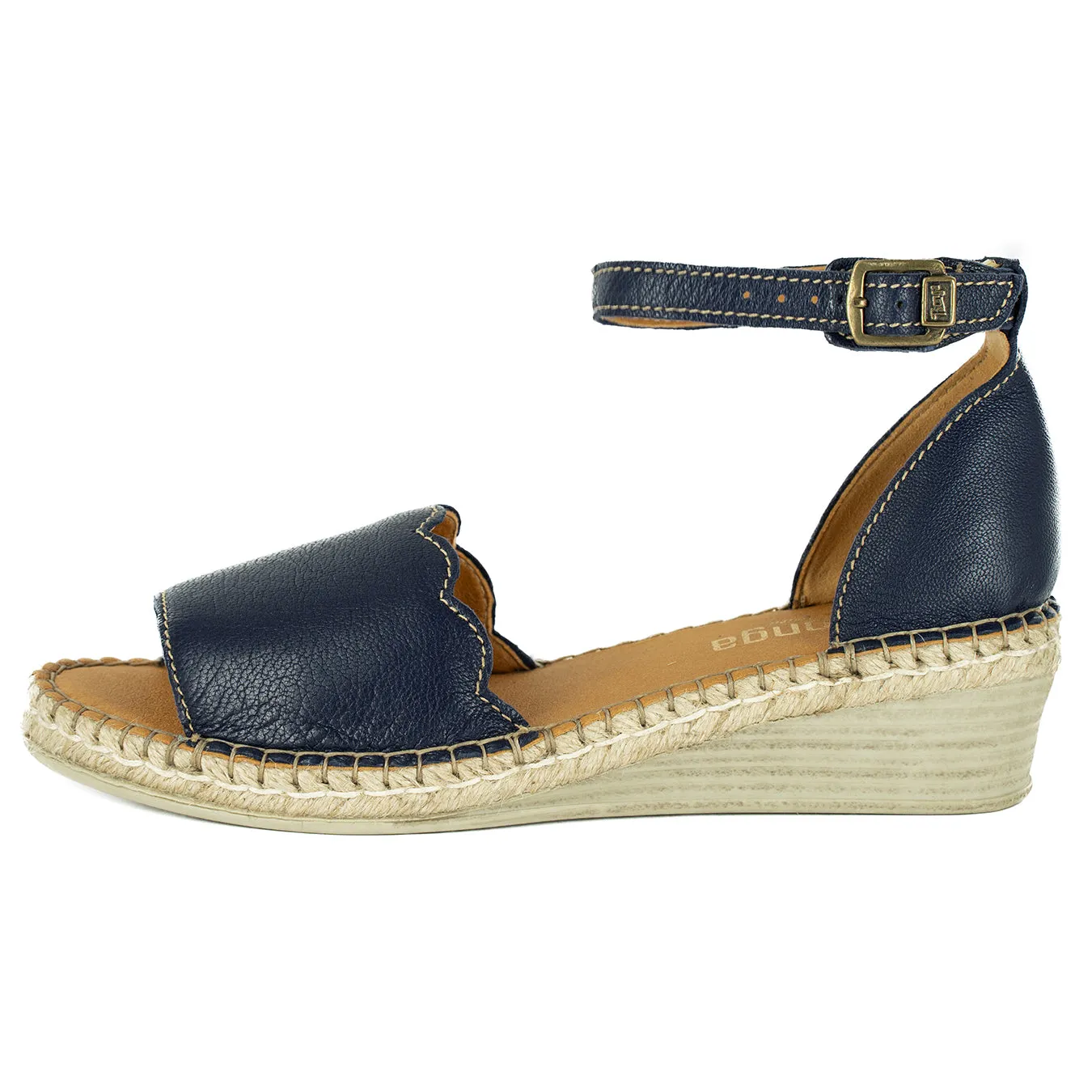 Pulika : Ladies Leather Wedge Espadrille in Marine Cayak