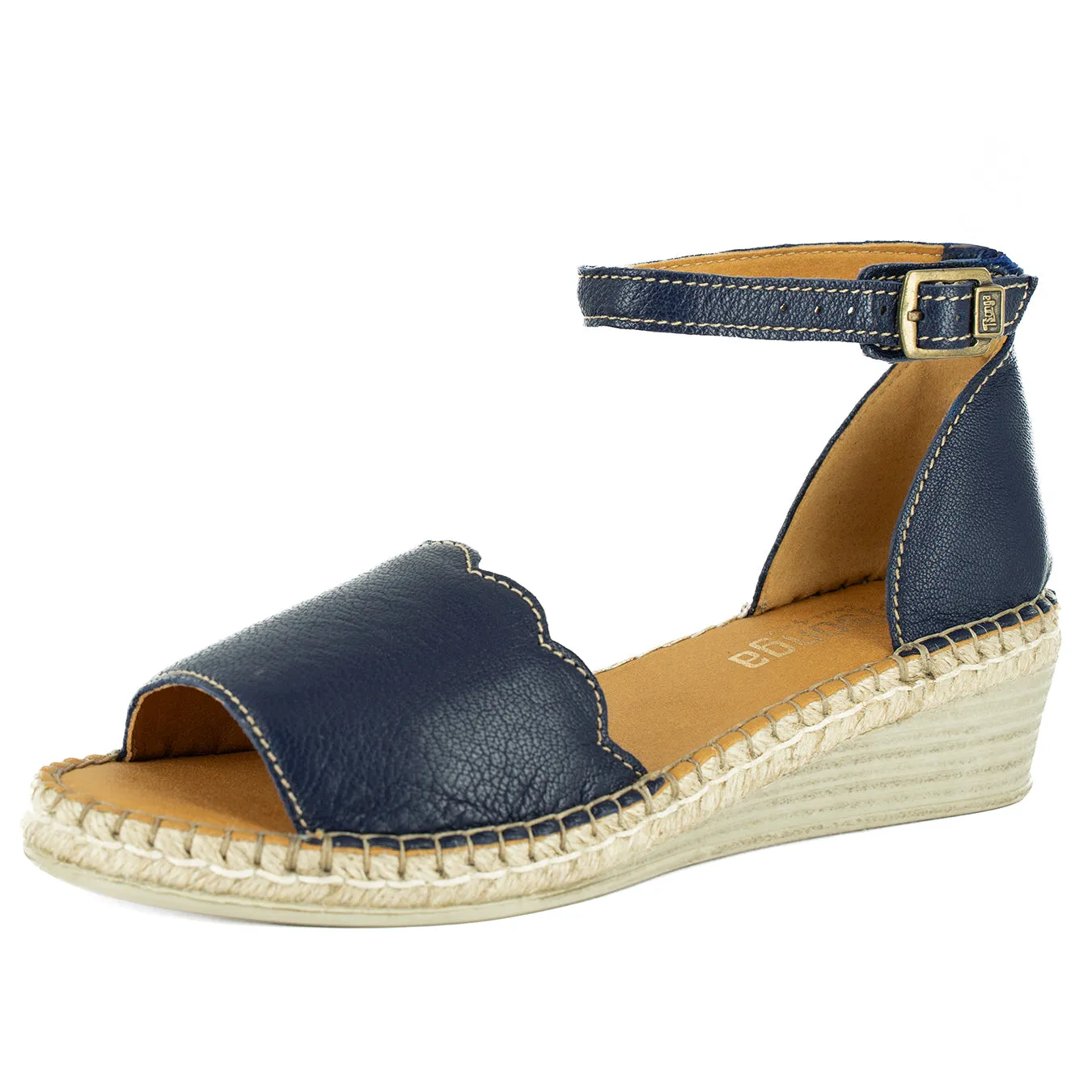 Pulika : Ladies Leather Wedge Espadrille in Marine Cayak