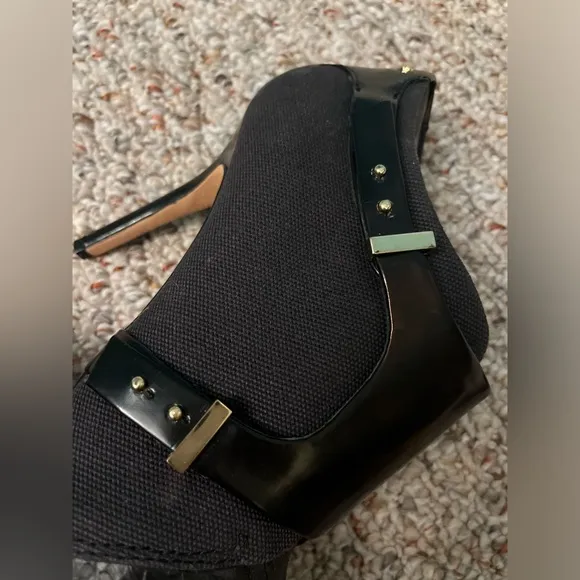 Rachel Roy Alena Leather Harness Snakeskin Pointed Black Heeled Booties