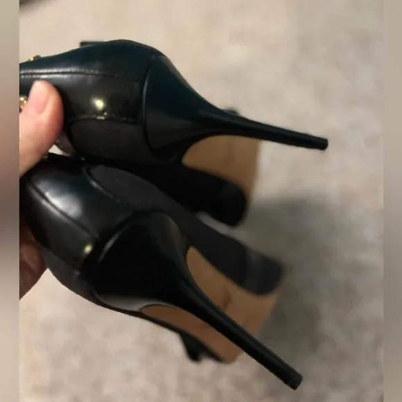 Rachel Roy Alena Leather Harness Snakeskin Pointed Black Heeled Booties