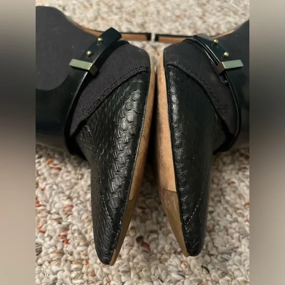 Rachel Roy Alena Leather Harness Snakeskin Pointed Black Heeled Booties