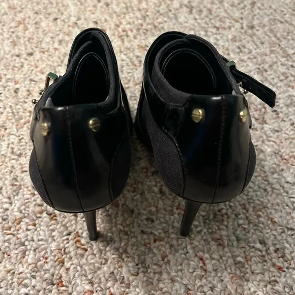 Rachel Roy Alena Leather Harness Snakeskin Pointed Black Heeled Booties