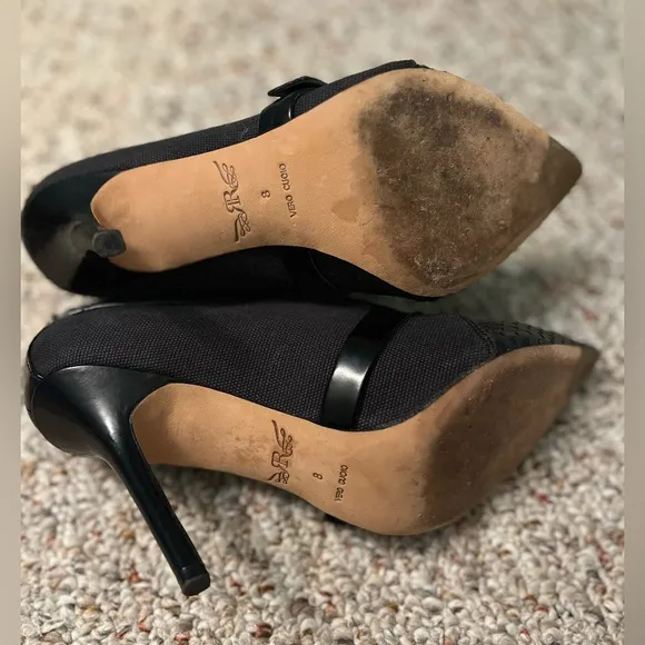 Rachel Roy Alena Leather Harness Snakeskin Pointed Black Heeled Booties