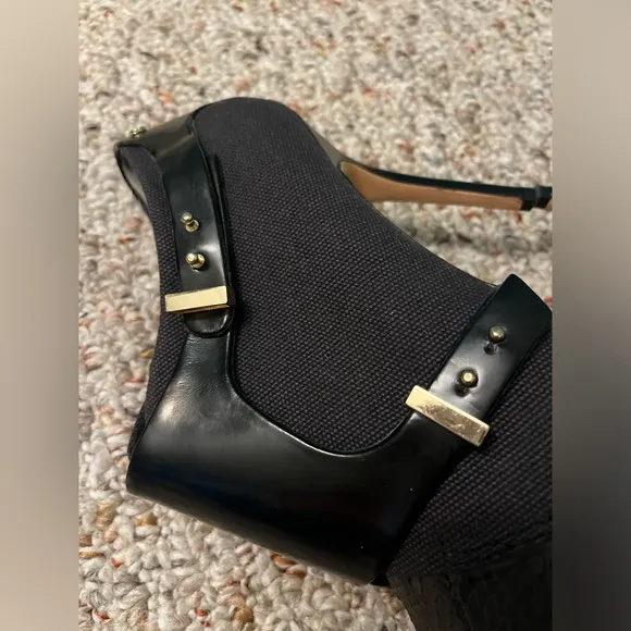 Rachel Roy Alena Leather Harness Snakeskin Pointed Black Heeled Booties