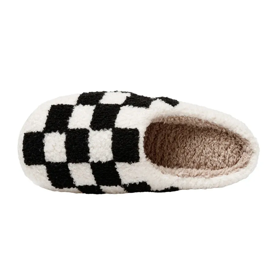 Retro Checkered Plush Slippers for Women Fuzzy Checker Cozy Winter Indoor Comfort Fluffy Breathable Cushion Slides Soft Shoes