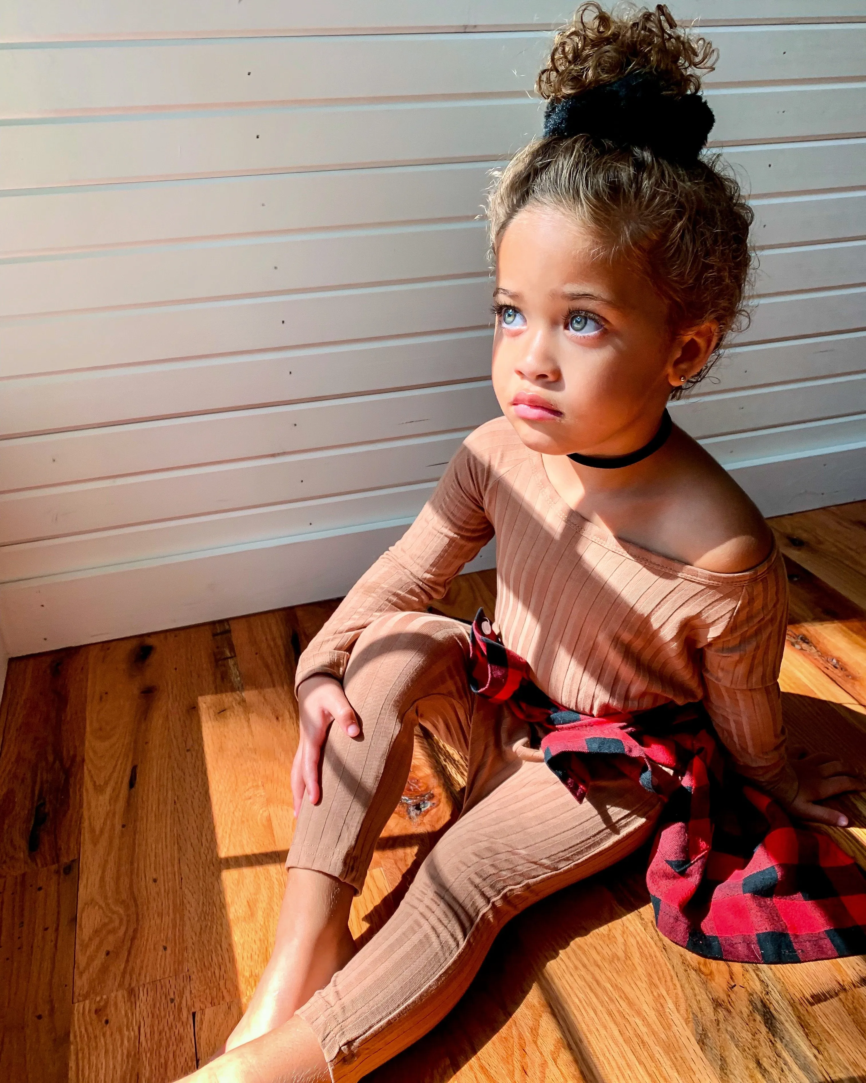 Ribbed Off Shoulder Jumpsuit in Mocha